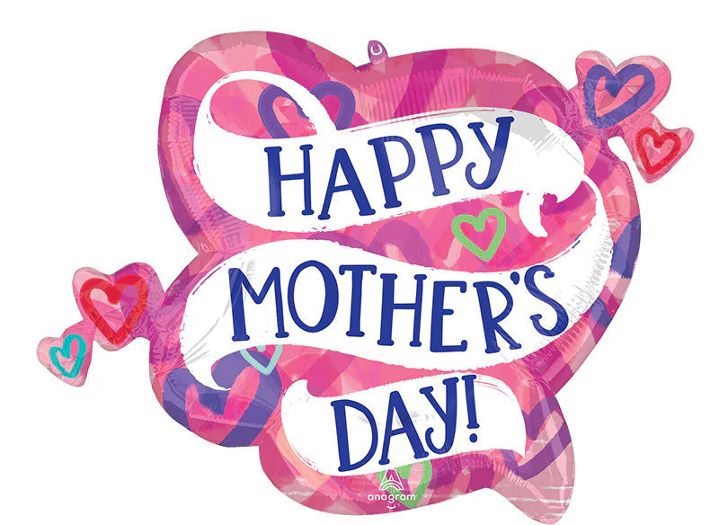 Happy Mother's Day Layered Hearts SuperShape Foil Balloon (28 Inch)
