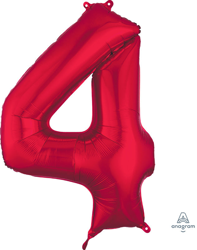 Floating Red Number "4" Balloon (3 Foot or 34 Inch)
