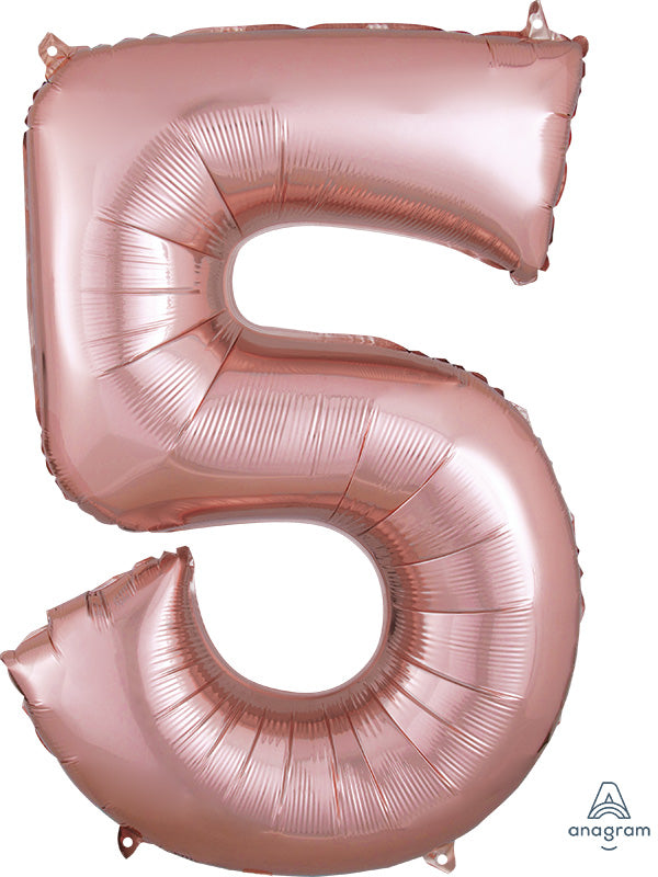 Floating Rose Gold Number "5" Balloon (3 Foot or 34 Inch)