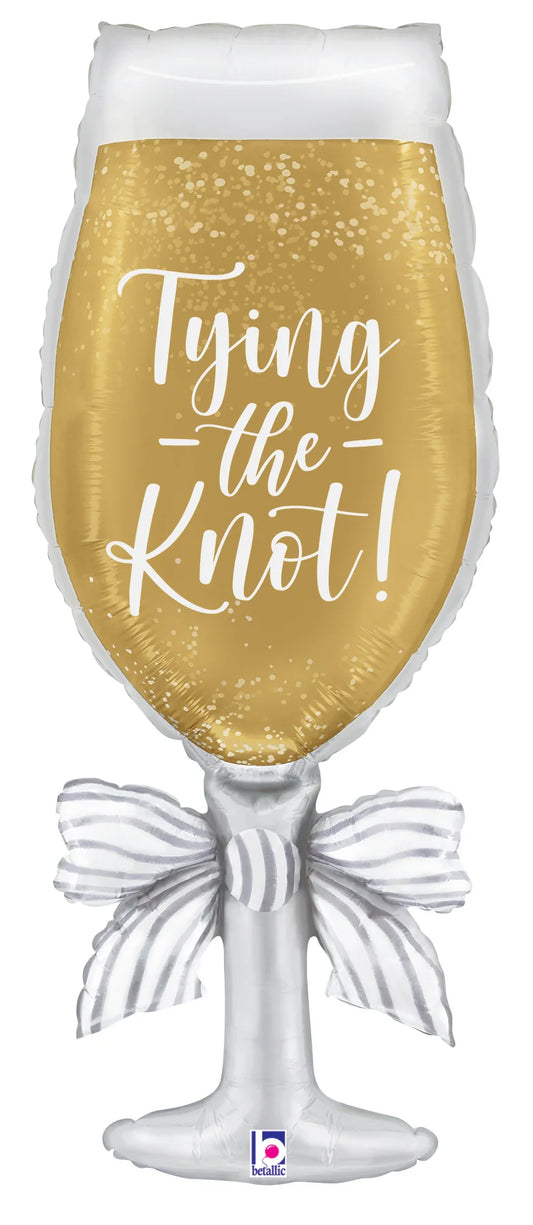 Satin Tying the Knot Champagne Engagement Glass Balloon