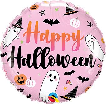 Cute Happy Halloween Pink Ghost 18" (O)