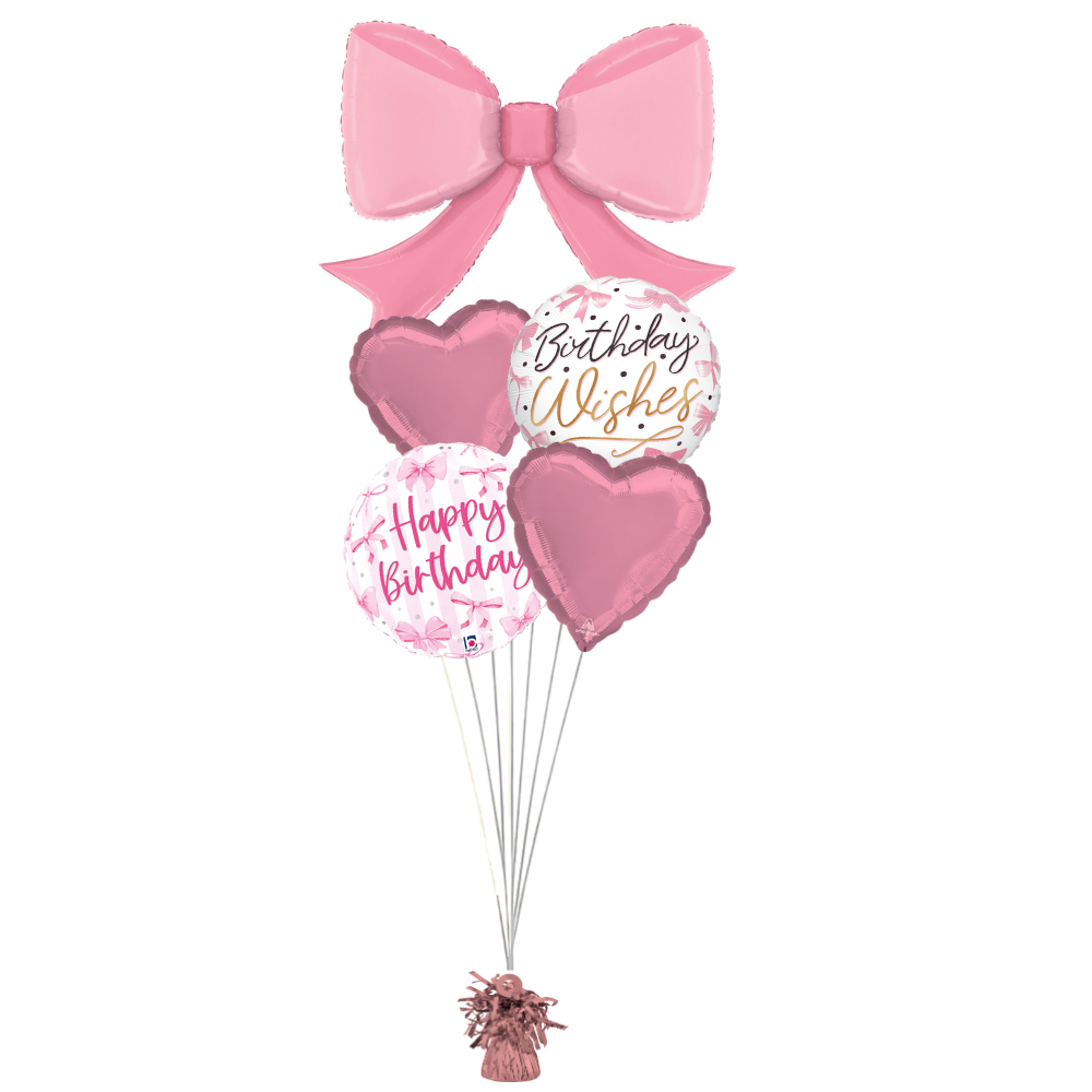 Pink Bows and Hearts Birthday Balloon Bouquet