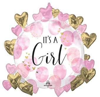 It's A Girl Pink Watercolor Dots & Hearts Balloon (26 Inch)