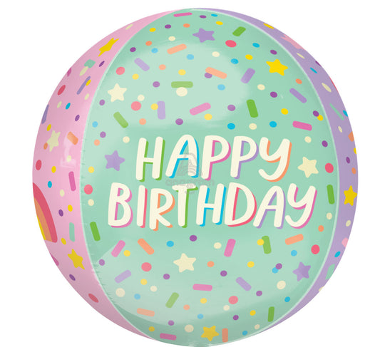happy Birthday Ice Cream Party Orbz 15" Foil Balloon