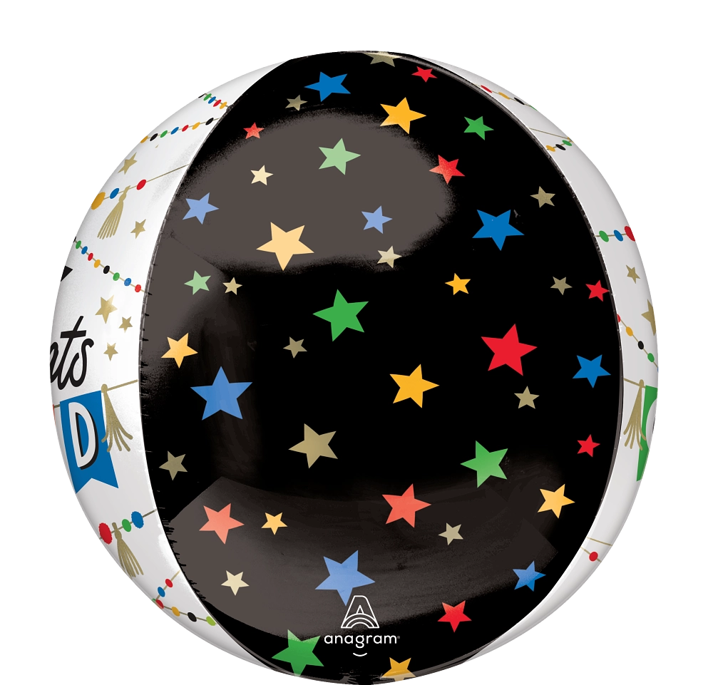 Congrats Grad Party Pom-Pom & Stars Orbz Balloon