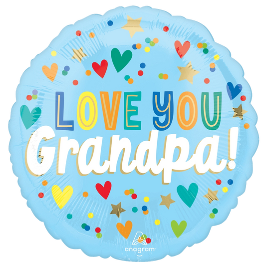 Love You Grandpa! Hearts and Stars Foil Balloon