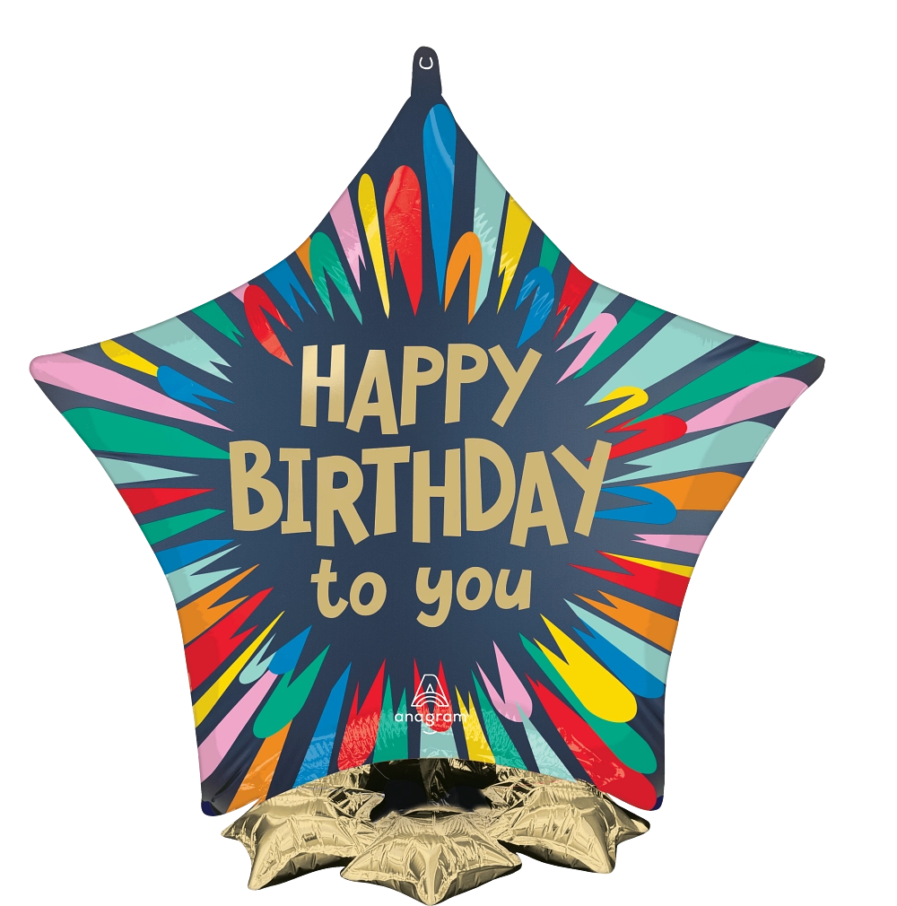 Birthday Satin Blast Star Foil Balloon - Air or Helium (22 Inch)