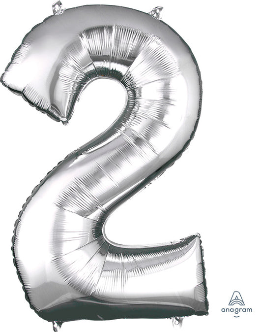 Floating Silver Number "2" Balloon (3 Foot or 34 Inch)