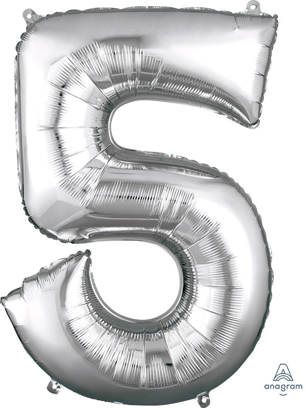 Floating Silver Number "5" Balloon (3 Foot or 34 Inch)