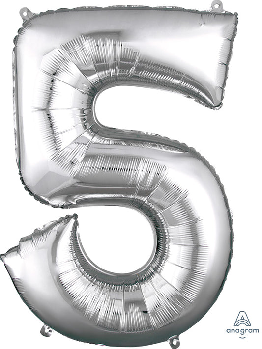 Floating Silver Number "5" Balloon (3 Foot or 34 Inch)
