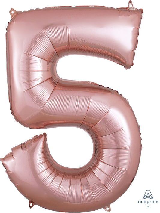 Floating Rose Gold Number "5" Balloon (3 Foot or 34 Inch)