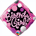 Birthday Girl Pink and Black Dots Balloon (18 Inch)