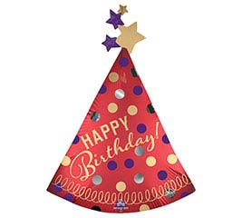 Happy Birthday Satin Red Polka Hat Balloon (36 Inch)