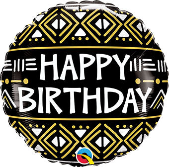 Mud Cloth Pattern Happy Birthday Balloon (18 Inch)