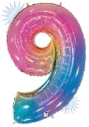 Floating Opal Rainbow Number "9" Balloon (4 Foot or 40 Inch)