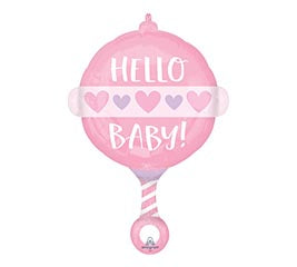 Hello Baby Pink Girl Rattle Balloon (24 Inch)